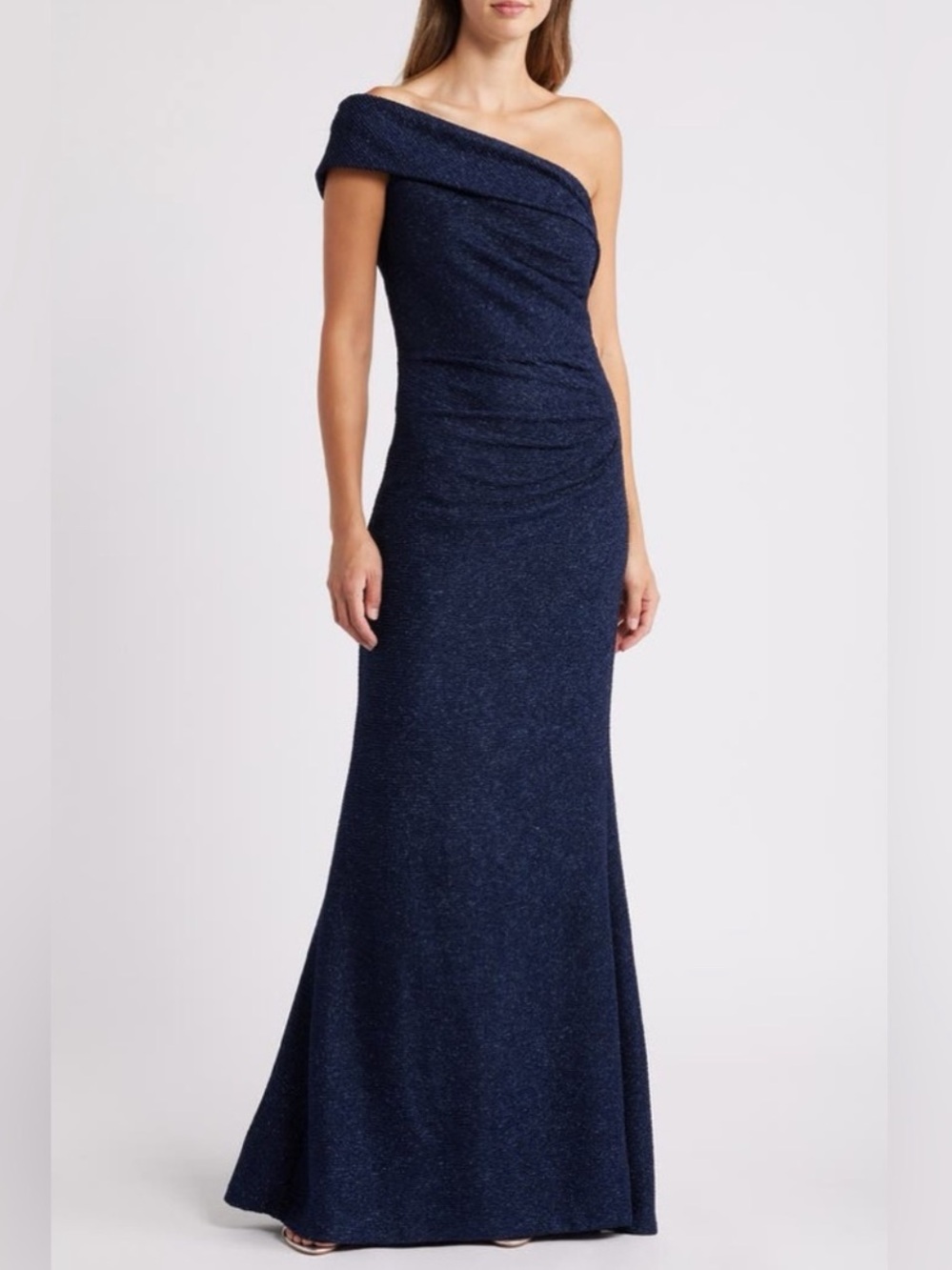 Eliza J Navy Blue Shimmer Ball Gown Formal Dress Shimmer Glitter